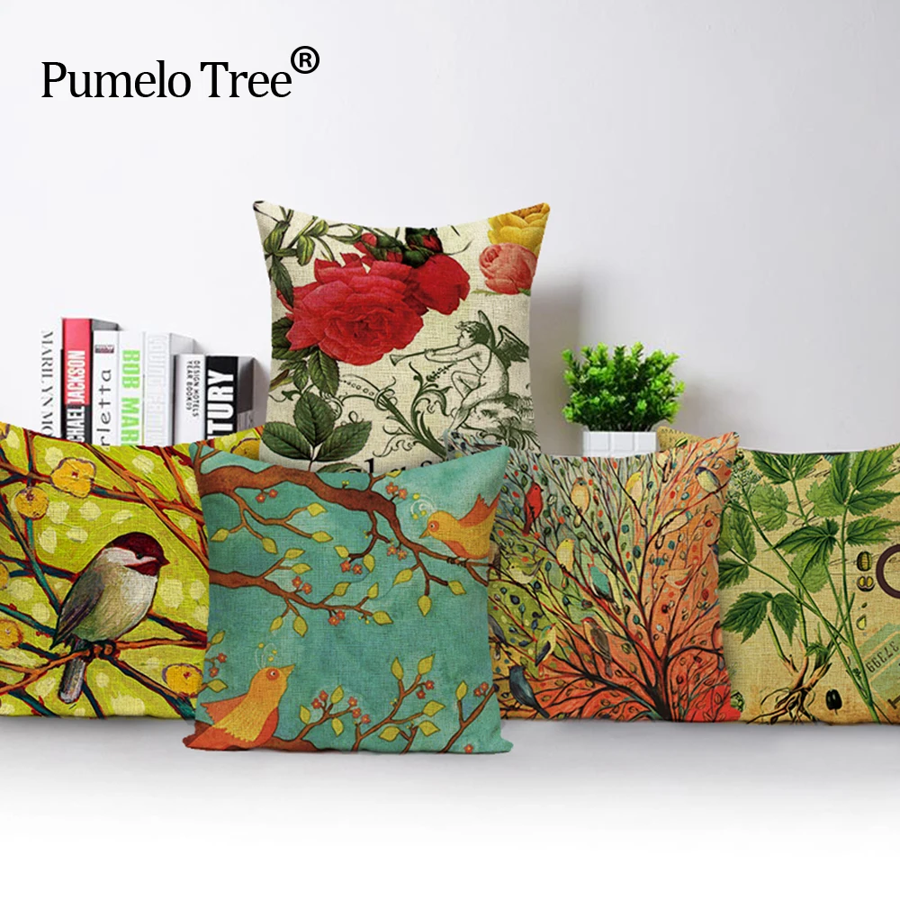 Американский стиль ретро Цветочная птица мягкая подушка офисная гостиная