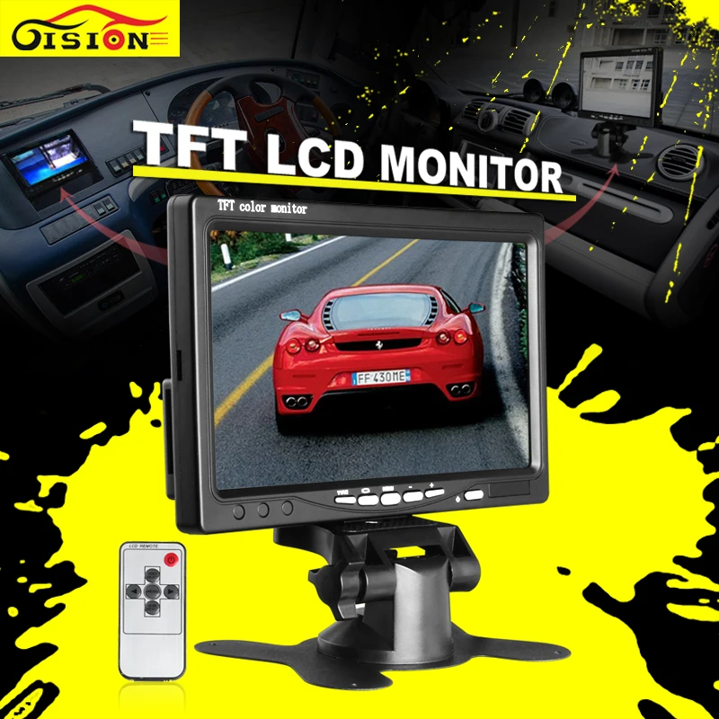Gision 2 Channels Video Input For DVD VCD Reversing Camera 7 Inch Color TFT LCD DC 12V Car Monitor Rear View Headrest Display