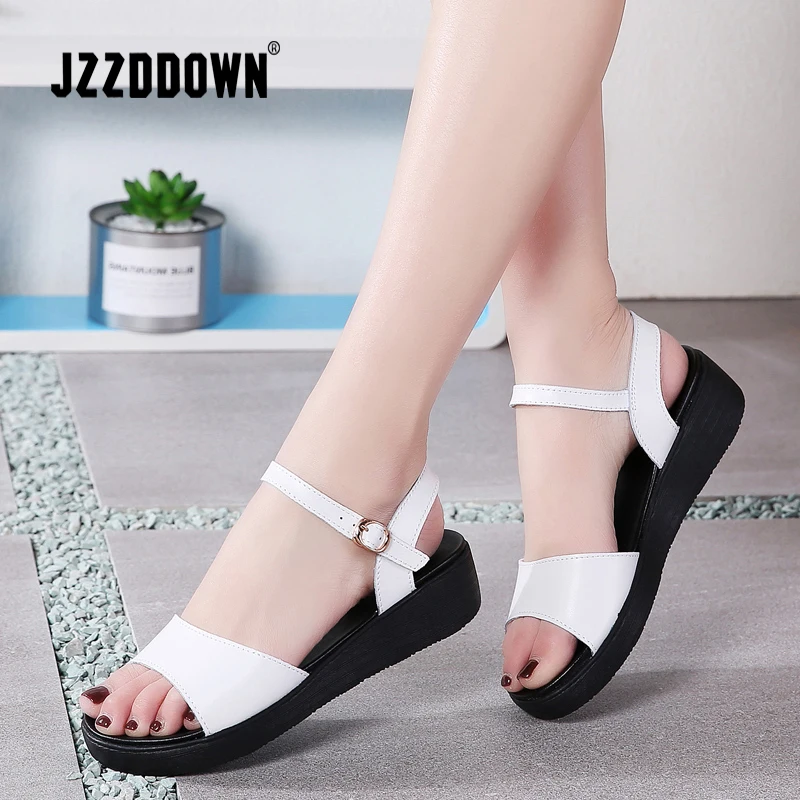 

JZZDDOWN women sandals Summer Leather flat platform Sandals women wedge beach flip flops ladies wedge Beach sandals 819