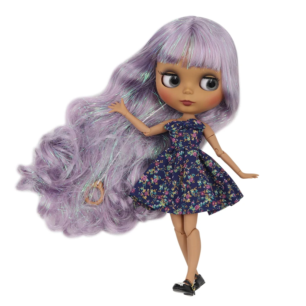 ICY Fortune Days factory blyth кукла темная кожа суставное тело новое матовое лицо блестящие фиолетовые мягкие вьющиеся волосы DIY sd Подарочная игрушка