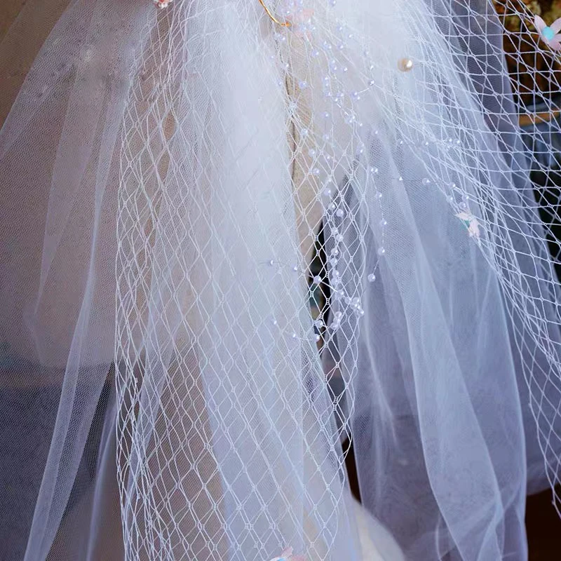 

2T 36 cm Romantic Pink Bow Bridal Veils Two-Layer Short White Wedding Veils with Comb with High Quality