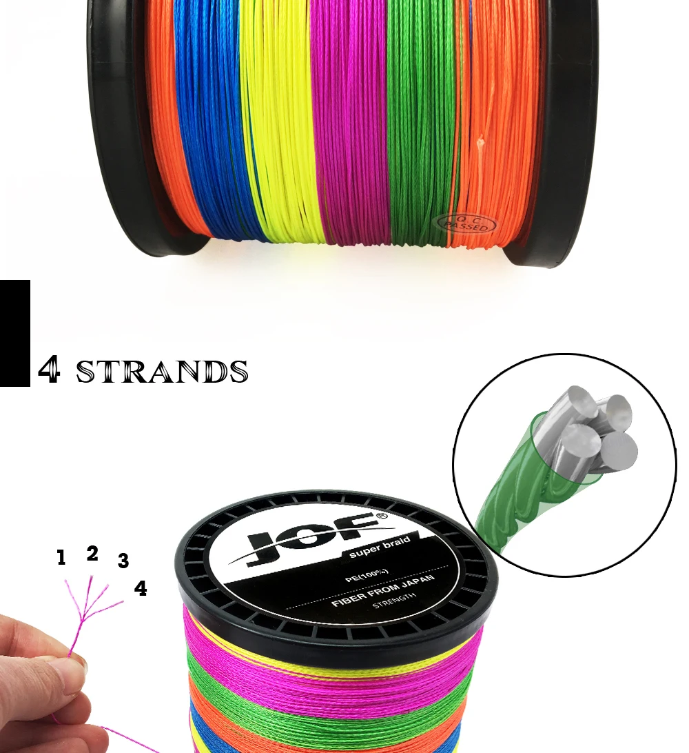 JOF 500 м 8 нитей 4 нити 10-80LB PE плетеный рыболовный провод Multifilament очень прочный рыболовный линия ЯПОНИЯ многоцветный