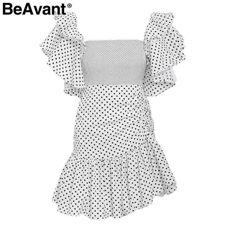 BeAvant Пышное Платье с квадратным вырезом и рюшами на рукавах, сексуальное платье в горошек, женские платья в стиле бохо, ретро, хиппи, короткие платья для вечеринок, vestidos