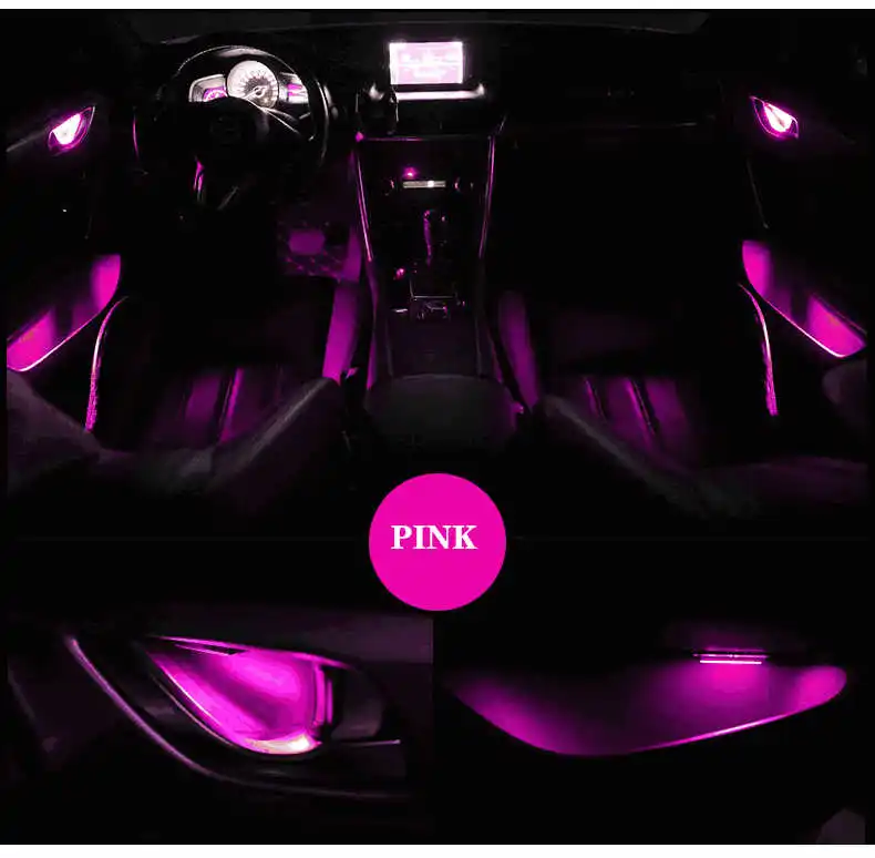 pink 4 шт. автомобильный окружающий светодиодный светильник, автомобильная внутренняя дверная чаша, ручка, подлокотник, светильник, автомобильная дверь, внутренняя декоративная атмосферная лампа, универсальная - Испускаемый цвет: pink