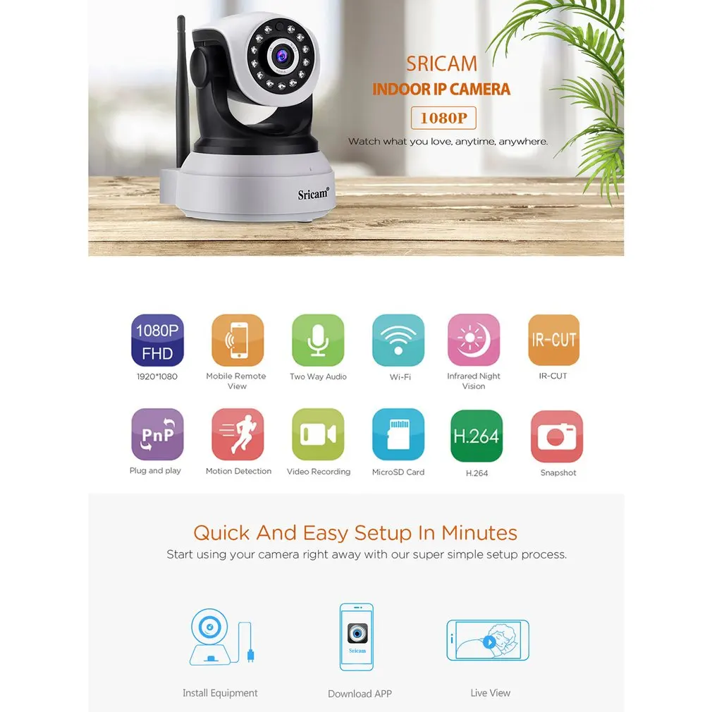 1080P Sricam HD Беспроводная ip-камера безопасности Wifi Двусторонняя аудио ИК-камера