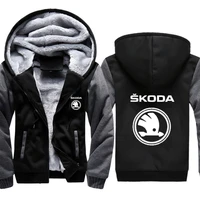 hoodies men skoda car logo print jacket mens hoodies casual winter thicken warm fleece cotton zipper raglan coat male tracksuits