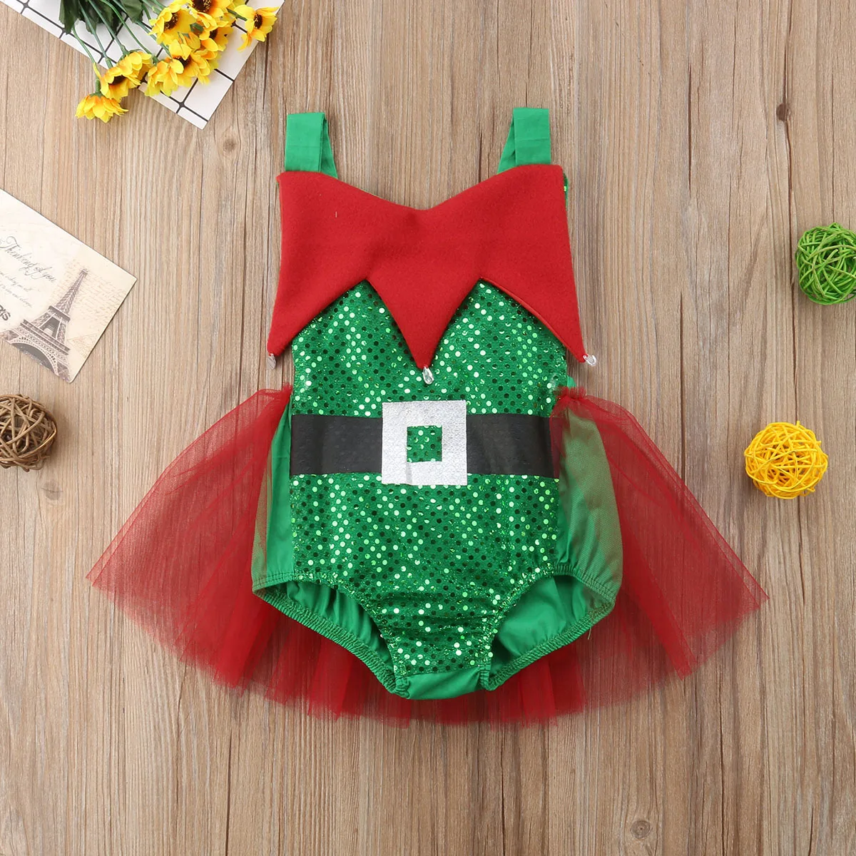 Citgeett NEWEST Christmas Bodysuit Newborn Baby Girl Lace Jumpsuit Strap Tutu Clothes Cute Green Clothing | Мать и ребенок