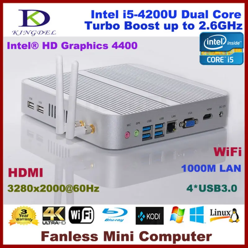 Мини-компьютер без вентилятора 4 Гб ОЗУ/500 HDD Intel i5-4200U двухъядерный
