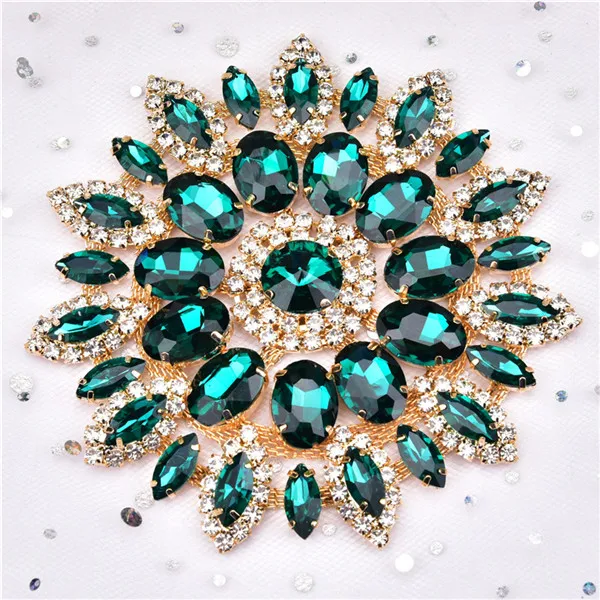Emerald color 11 см большой сшитый горный хрусталь кристалл мотив ручной работы свадебная одежда на плечо DIY обувь сумка для женщин пышный Выпускной Свадебные украшения цепи - Цвет: Emerald color