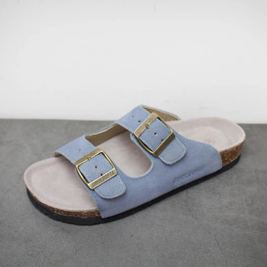 light blue Дизайнерская обувь на плоской подошве из пробковой кожи; коллекция года; модная пляжная обувь размера плюс; шлепанцы без задника; мужские сандалии; сезон лето; большие размеры 46; дышащие слипоны - Цвет: light blue