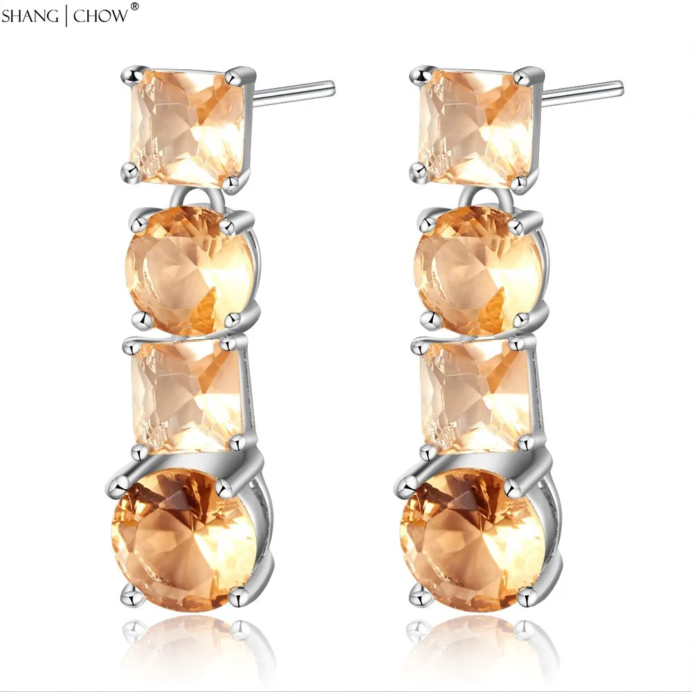 

New Fashion Luxury At ball in a shiny Jewelry Champagne Morganite stone 925 Sterling Silver Dangle Earrings E0430