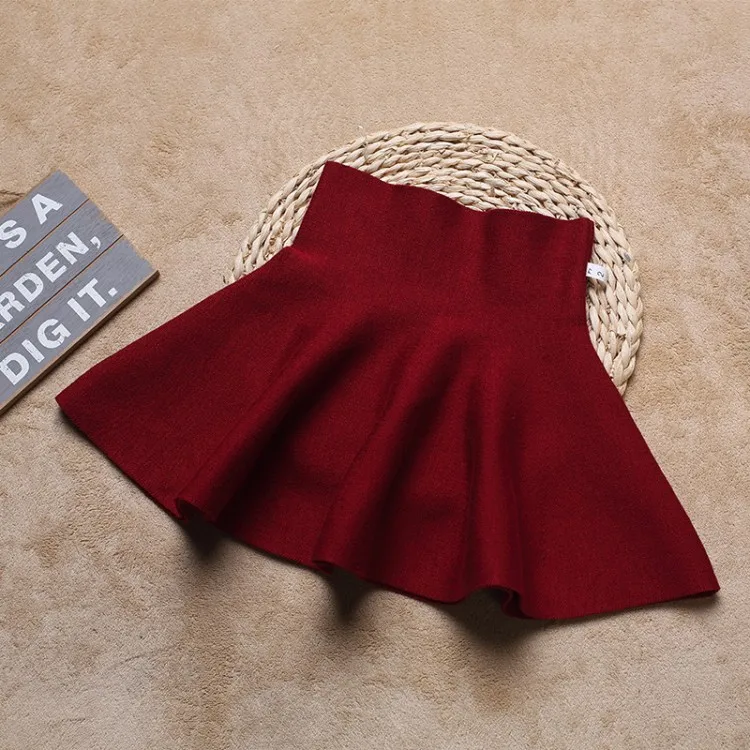 wine red Новое поступление, юбки для девочек осенне-зимняя трикотажная детская одежда на пуговицах детские вязаные юбки для маленьких девочек, От 2 до 9 лет - Цвет: wine red