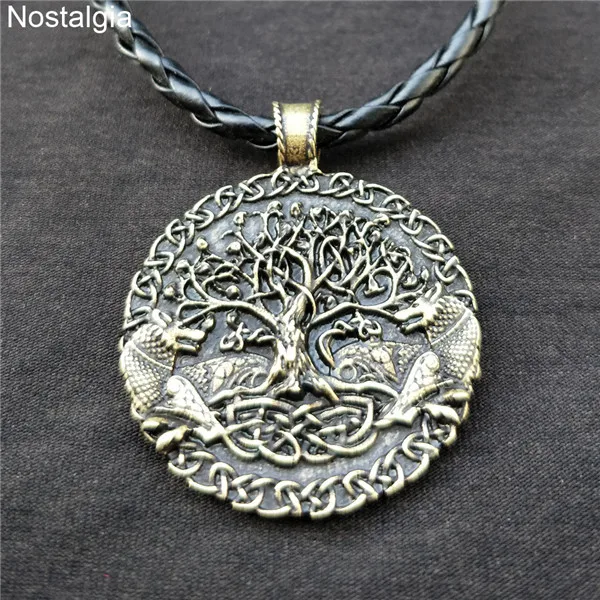 Rope Chain Bronze Дерево жизни кулон двойной волк амулет металлический талисман ювелирные изделия для женщин и мужчин ожерелье Прямая поставка - Окраска металла: Rope Chain Bronze