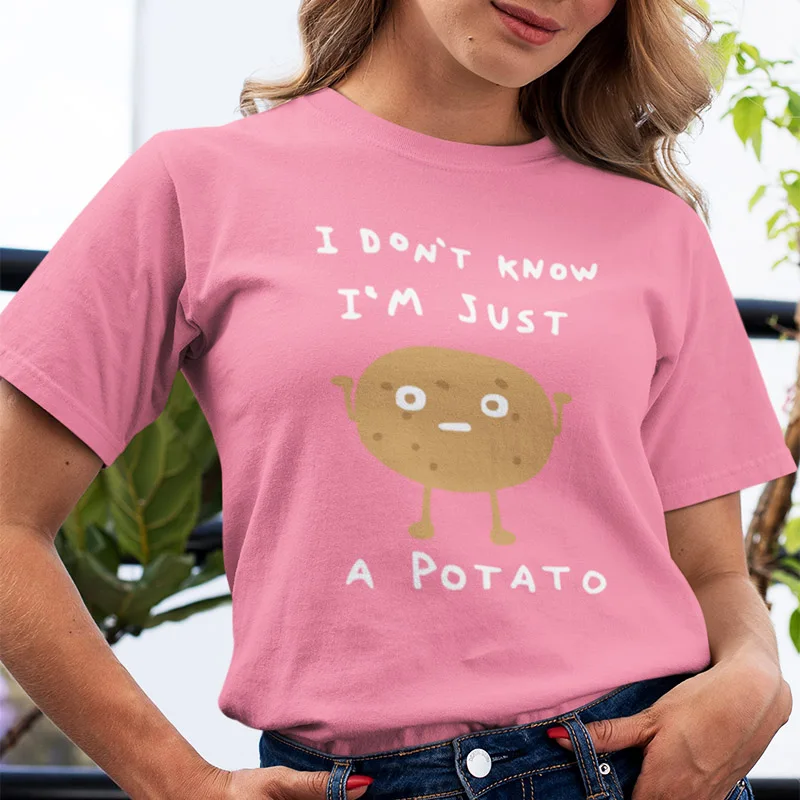 Футболка с героями мультфильмов Kawaii, Забавные топы с рисунком картофеля I Don't Know Humor, футболка с круглым вырезом для девочек мягкая хлопковая дышащая футболка с короткими рукавами