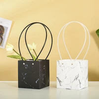 5pcs waterproof paper bag with pvc handle marbling flowerpot bountique packing material fresh bonsai plant carrier solid package