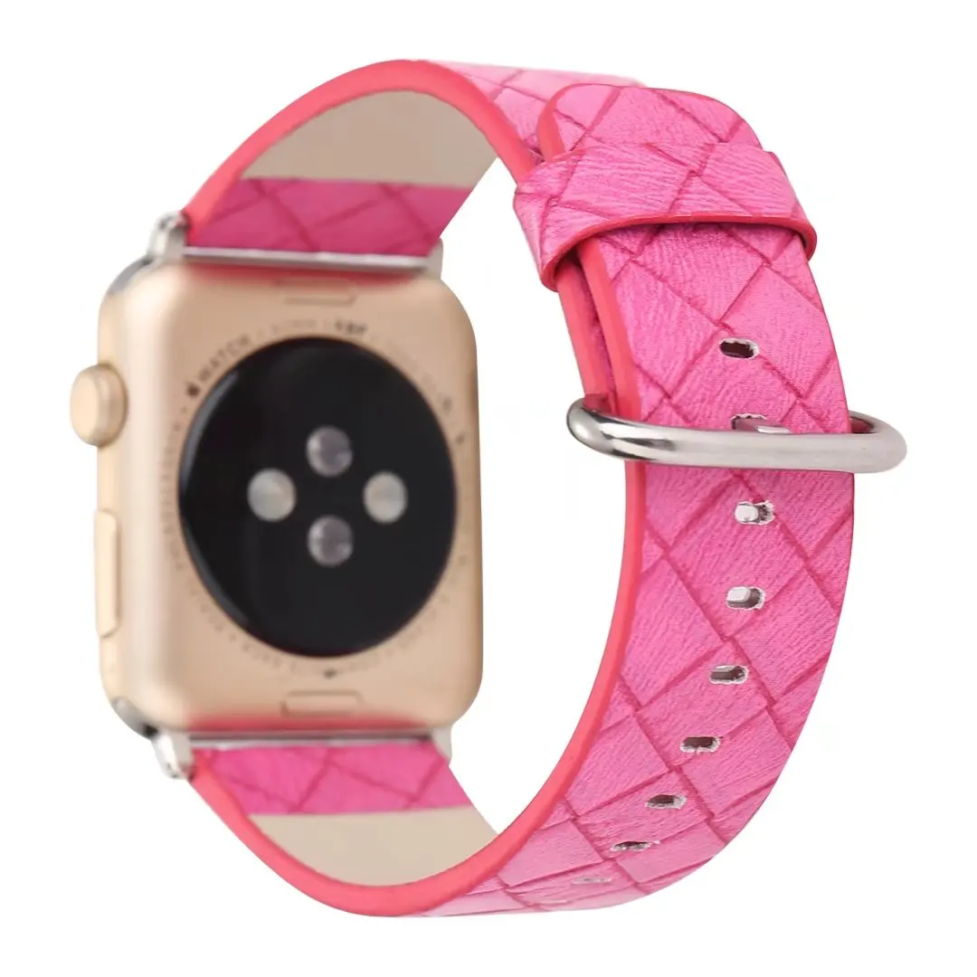 Кожаный ремешок в полоску LX для Apple Watch Series 3 2 1 на запястье с металлической