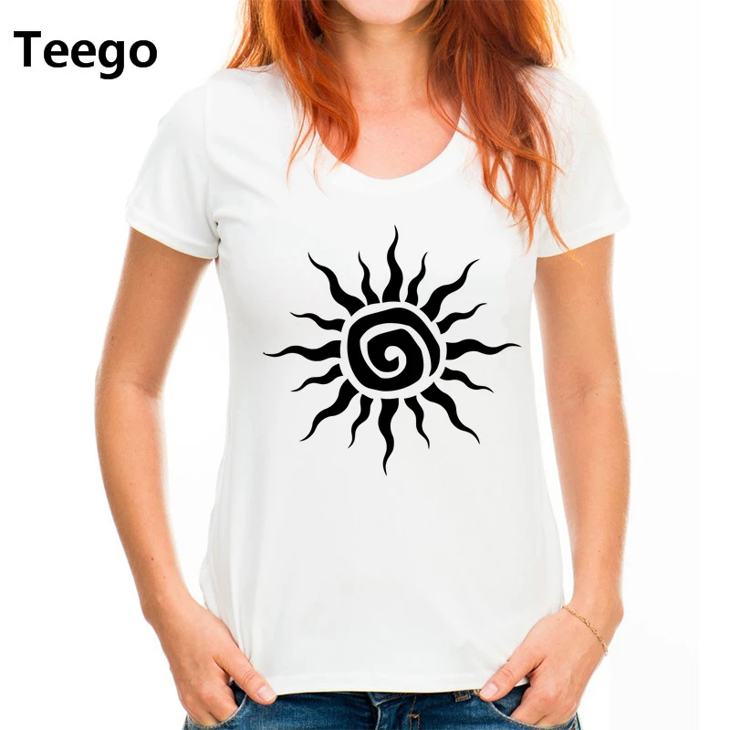 Sun Print Women t shirt Cotton Casual Funny For Lady Girl Top Tee Hipster Comfortable O-Neck women Short Sleeve | Мужская одежда