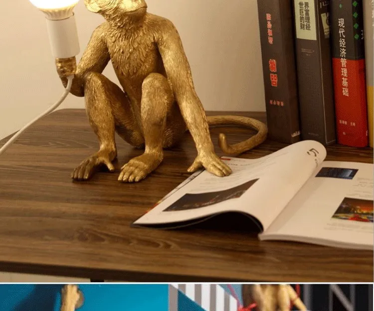 Современная черная лампа в форме обезьяны смолы пеньковая веревка Seletti лампа в форме обезьяны Белая Гостиная обезьяна огни в подвесные светильники подвесной светильник E27