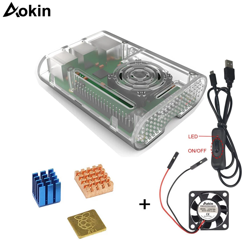 Чехол для Raspberry Pi3 Model B + чехол с теплоотводом охлаждающим вентилятором кабель