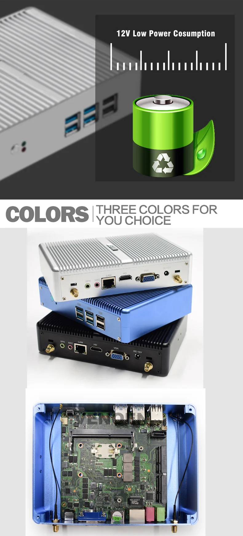 Фабрика vga hdmi 2955U i3-4020Y/4010Y I5-4210Y/4200Y безвентиляторный мини-ПК Win10 X86 Desktop CE FCC ROHS