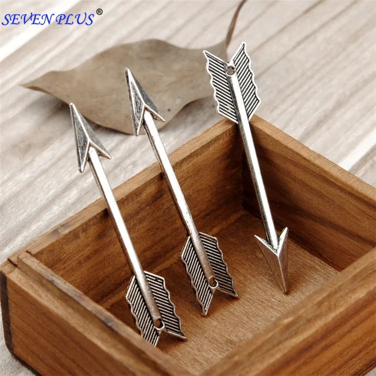 

High Quality 10 Pieces/Lot 62mm*11mm Antique Silver Plated Arrow Connector Bracelet Charms