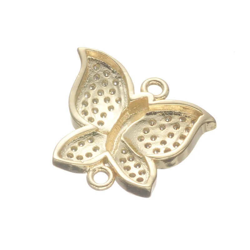 Медная микро закрепка в виде бабочки искусственная кожа с цирконием AAA 18*17 мм 5 шт.