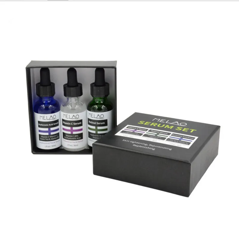 MELAO 3pcs 30ml Face Serum Gift Set Vitamin C Hyaluronic Acid 2.5% Retinol Serum Moisturizing Whitening Anti-aging