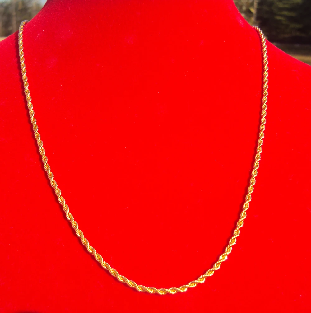 Женское длинное ожерелье из тонкого желтого золота 2 мм 24 к|necklace chain|gold 24ktwisted necklaces