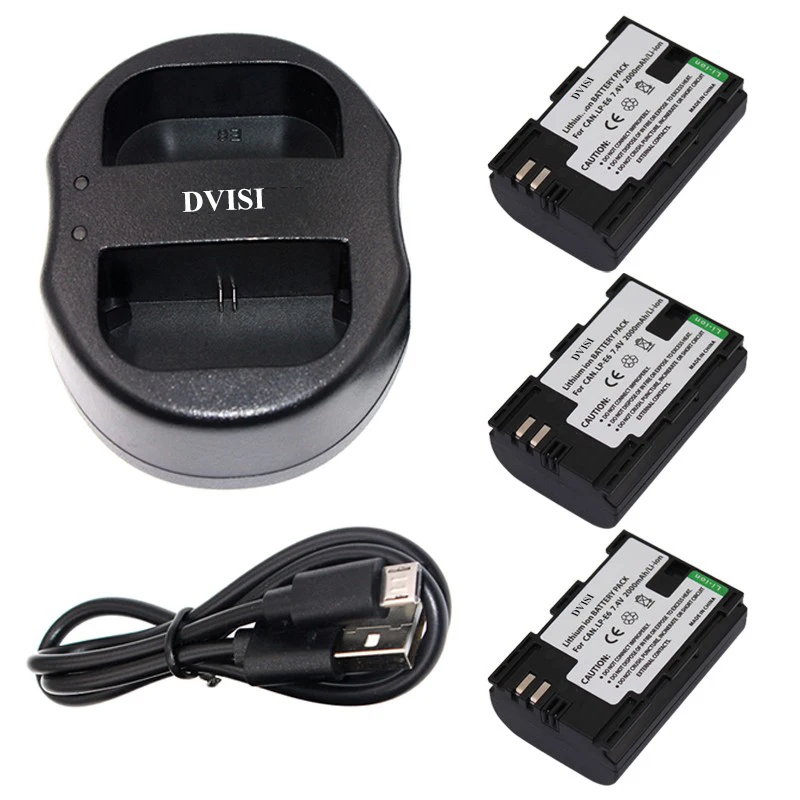 

3Pcs LP-E6 7.4V 2.0Ah Rechargeable Camera Battery with USB Dual Charger for Canon 70D 5DII 5D2 5D3 7D 6D 60D Digital Camera