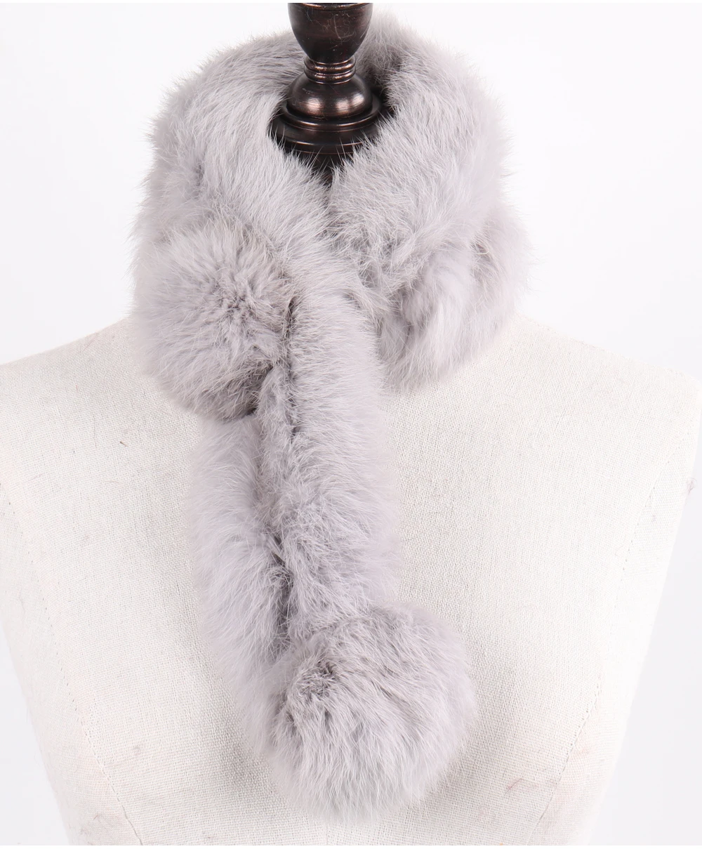 New Lady Real Natural Rabbit Fur Scarf Women Winter Fashion Knitted Rabbit Fur Muffler Natural Soft Warm Real Rabbit Fur Scarves