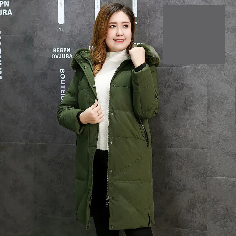 ArmyGreen Зимний женский пуховик,, супер большой размер, XL-13XL, пальто, толстая, теплая, с капюшоном, верхняя часть, женский, белый, утиный пух, куртки, 170 кг, можно носить - Цвет: ArmyGreen
