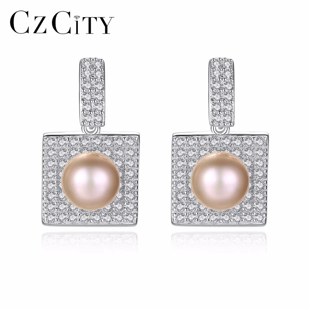 

CZCITY Vintage Earring Natural Freshwater White Pink Purple Pearl 925 Sterling Silver Luxury Stud Earrings Women Fine Jewelry