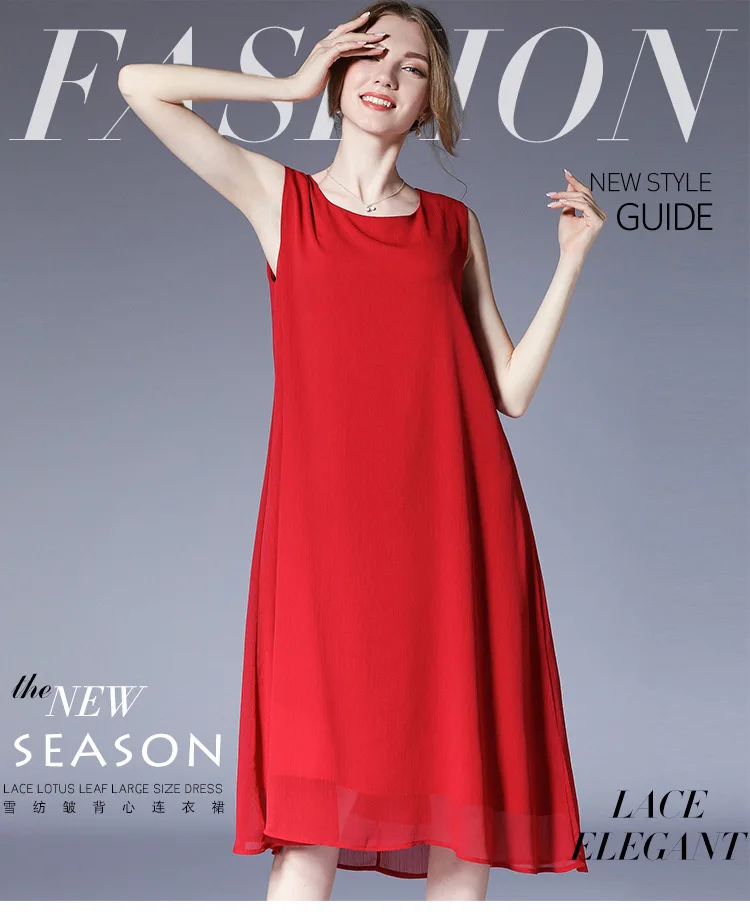 

New 2018 summer style Fashion ladies plus size sleeveless chiffon Dress female O neck tank dress casual vestidos tunics XL-XXXXL