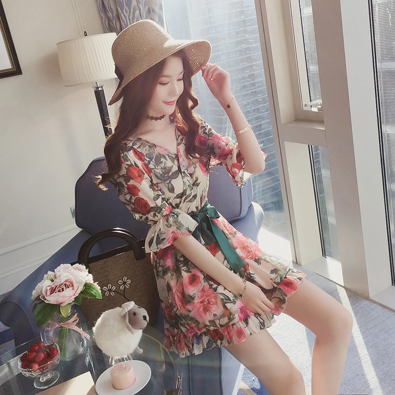 Женский шифоновый комбинезон с цветочным принтом свободные шорты коротким