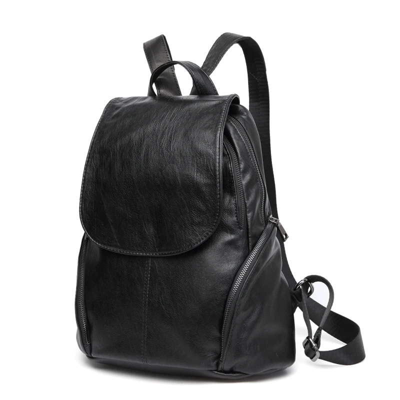 Классический кожаный рюкзак черного цвета из овечьей кожи маленький большой