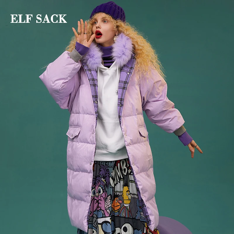 ELFSACK новинка модные женские пуховики 90% белый утиный пух куртка полная однотонная