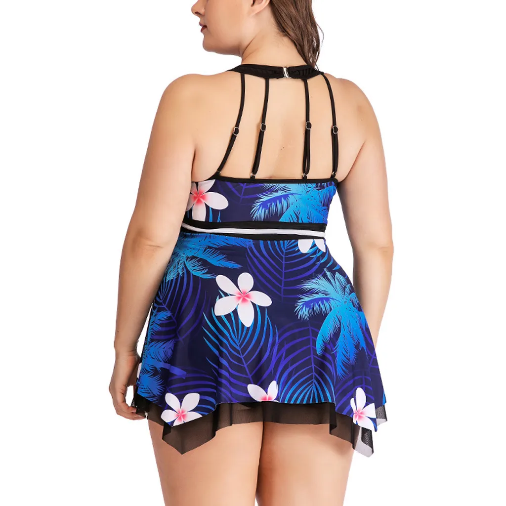 Женский купальник размера плюс Танкини с принтом купальный костюм пляжная