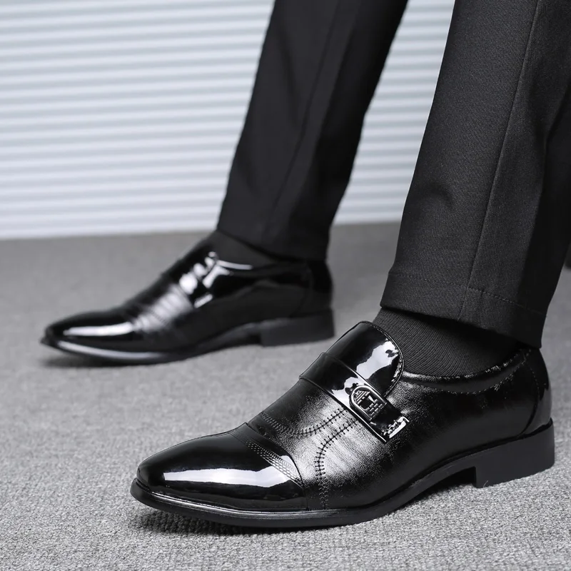 GOODRSSON genuine PU leather men shoes slip on point-toe suits business wedding man 2019 dress male classic oxfords | Обувь