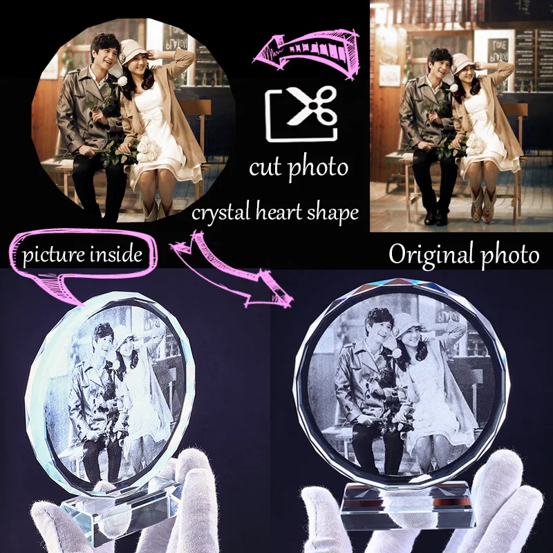 Подгонянная круглая форма Хрустальная Стеклянная фоторамка индивидуальная рамка для фотографий фотоальбом для дня рождения друзей подарки Домашний декор