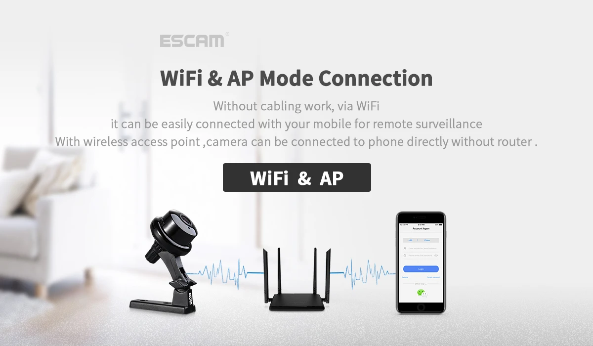 ESCAM YooSee Q6 2,0 M 1080P Кнопка мини беспроводная камера Поддержка Android IOS PC Просмотр детектор движения и электронная почта будильник до приложения