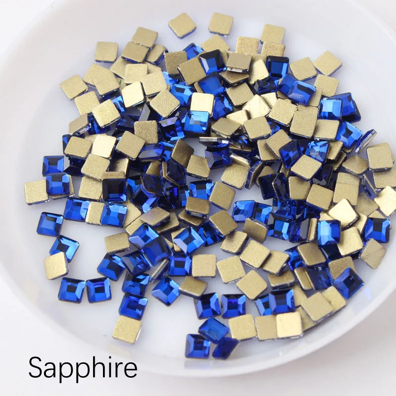 Sapphire THNGJIAN 30/100 шт Стразы для ногтей 3x3 мм квадратной формы алмазные линзы наклейки для ногтей стеклянные плоские алмазные вспышки diy инструмент - Цвет: Sapphire