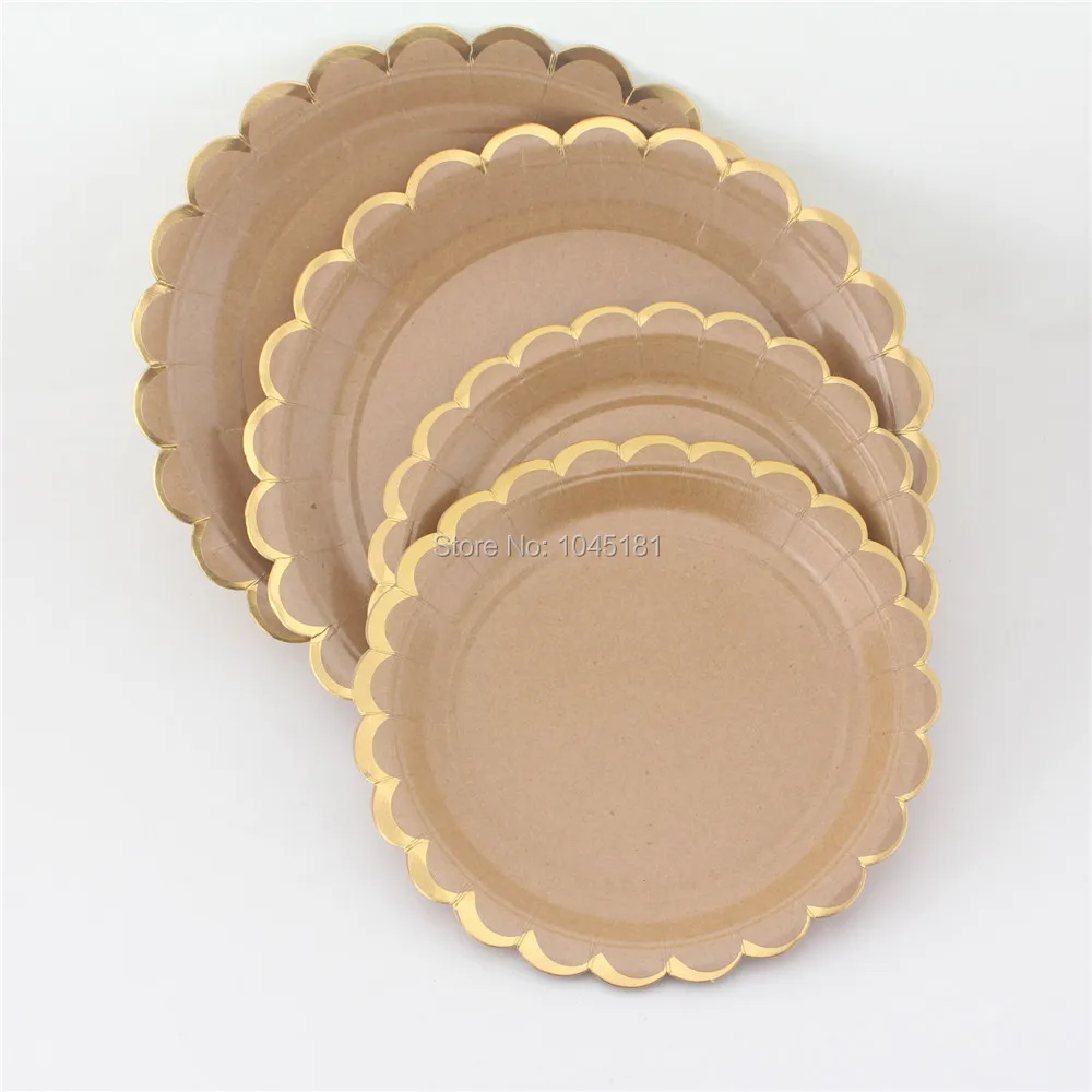 

80pcs Kraft Brown Paper Dipsoable Plates Cake Dessert Food Tray Wedding Bridal Shower Bachelorette Gold Party Baby Shower