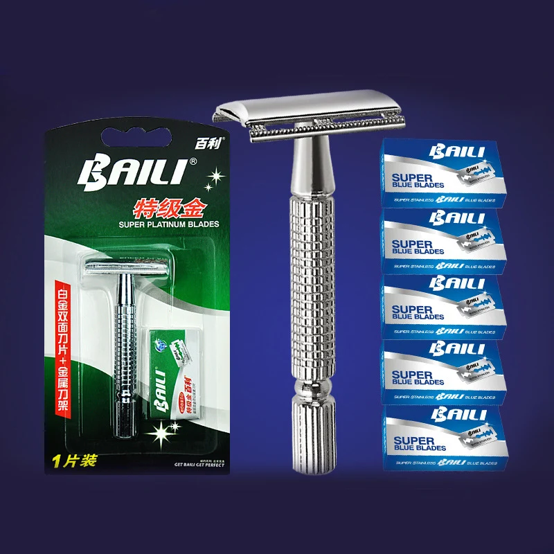 Бренд Baili Double Edge Бритвы бритвенный набор Двусторонняя держатель + Форма лезвие 50