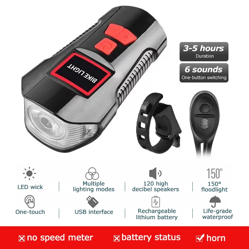 Ordinary Edition Red Водонепроницаемый велосипедный светильник, зарядка через usb, велосипедный передний светильник, вспышка, светильник на руль, велосипедный головной светильник, w/Horn speed Meter, ЖК-экран - Цвет: Ordinary Edition Red