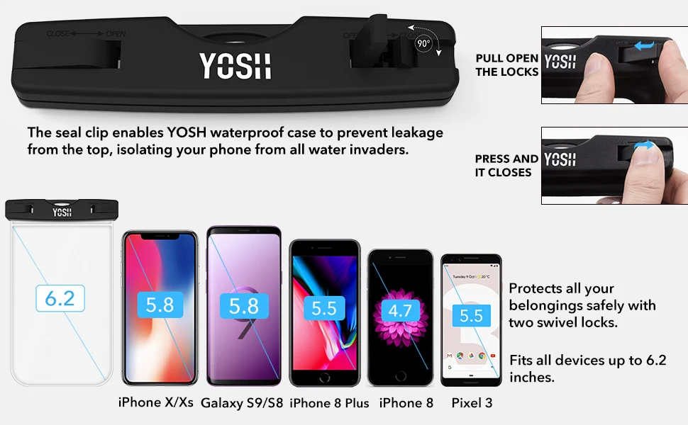 YOSH водонепроницаемый чехол для телефона IPX8 водонепроницаемый герметичный подводный сотовый телефон сумка с карманами для сушки чехол для iPhone X XS 7 8 samsung S9 S8