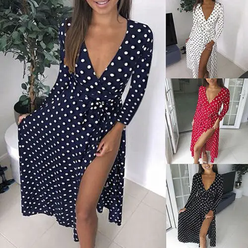 Модное женское длинное платье макси с глубоким v-образным вырезом и длинным