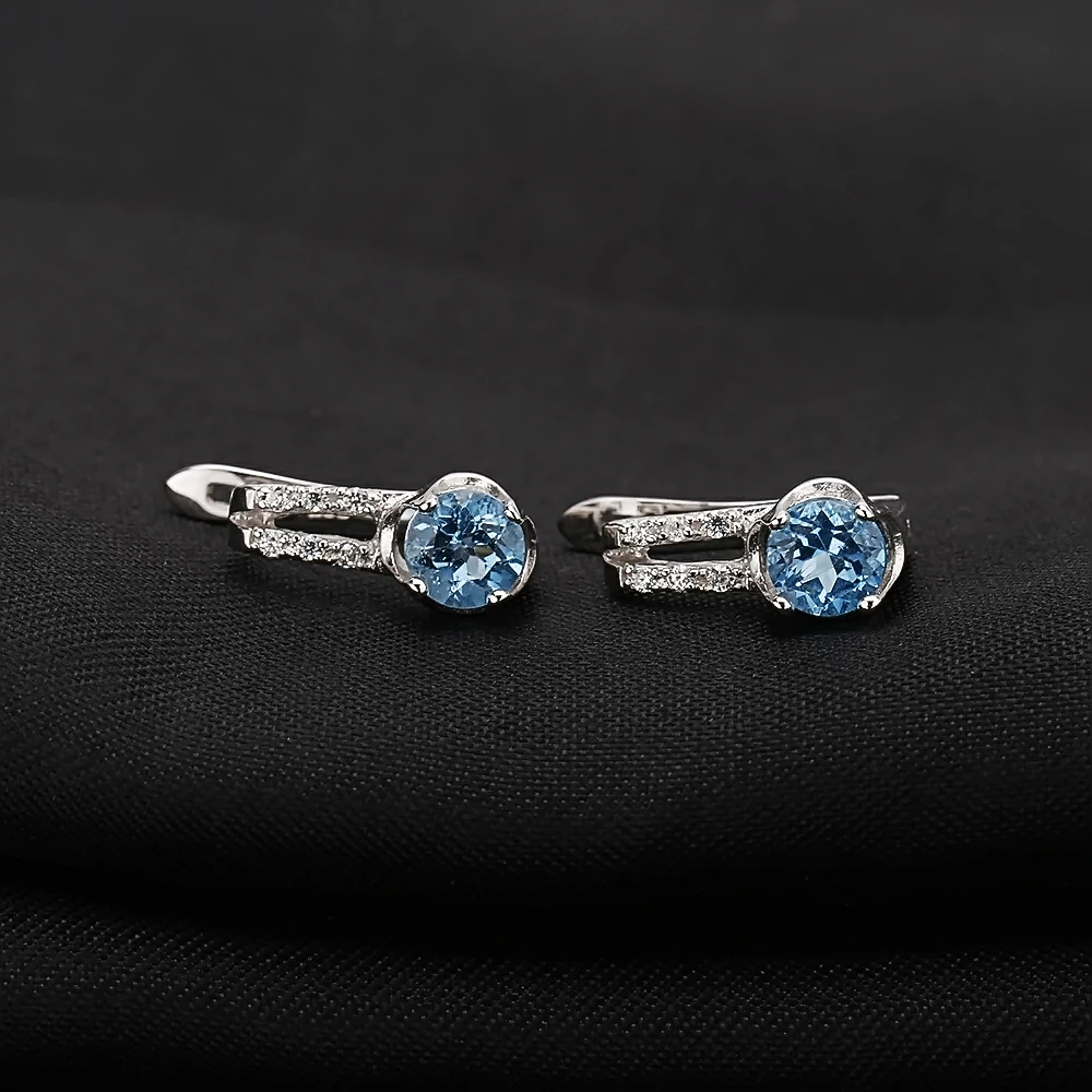 Женские серьги-пусеты из серебра 925 пробы с натуральным небесно-синим топазом 0 99ct