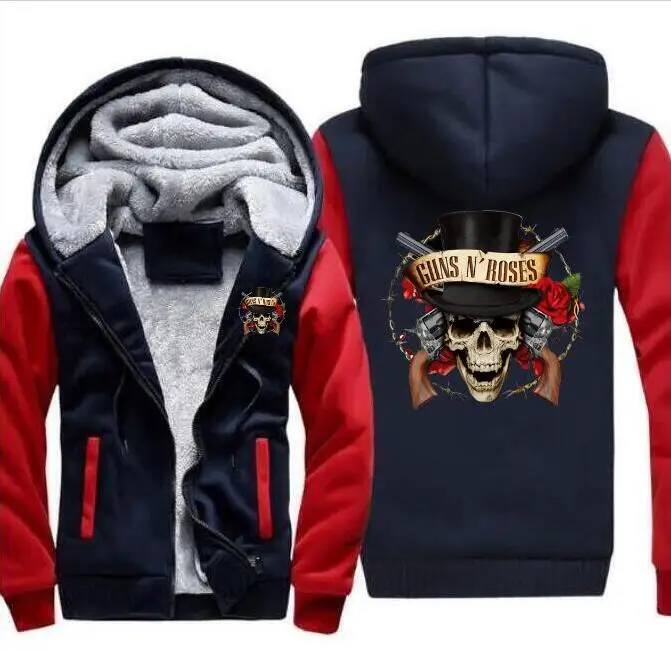 High quality men's Guns N Roses anime hoodie band hip hop long sleeve zipper jacket sports thick coat | Мужская одежда