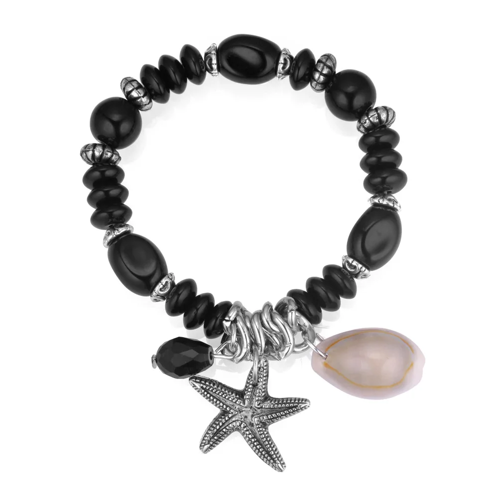 Женский браслет в стиле ретро украшенный бусинами виде ракушек морской звезды с