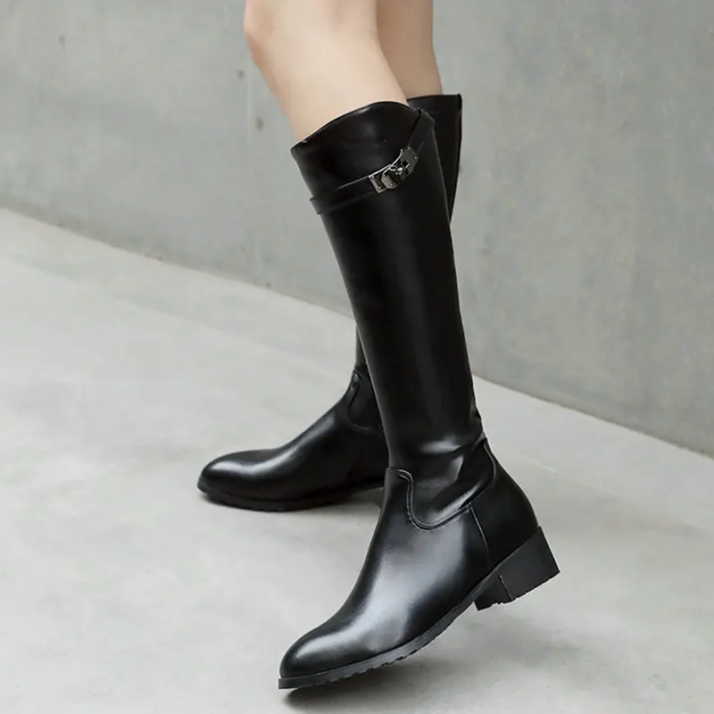 Женские сапоги до колена из мягкой искусственной кожи Удобные модные на низком
